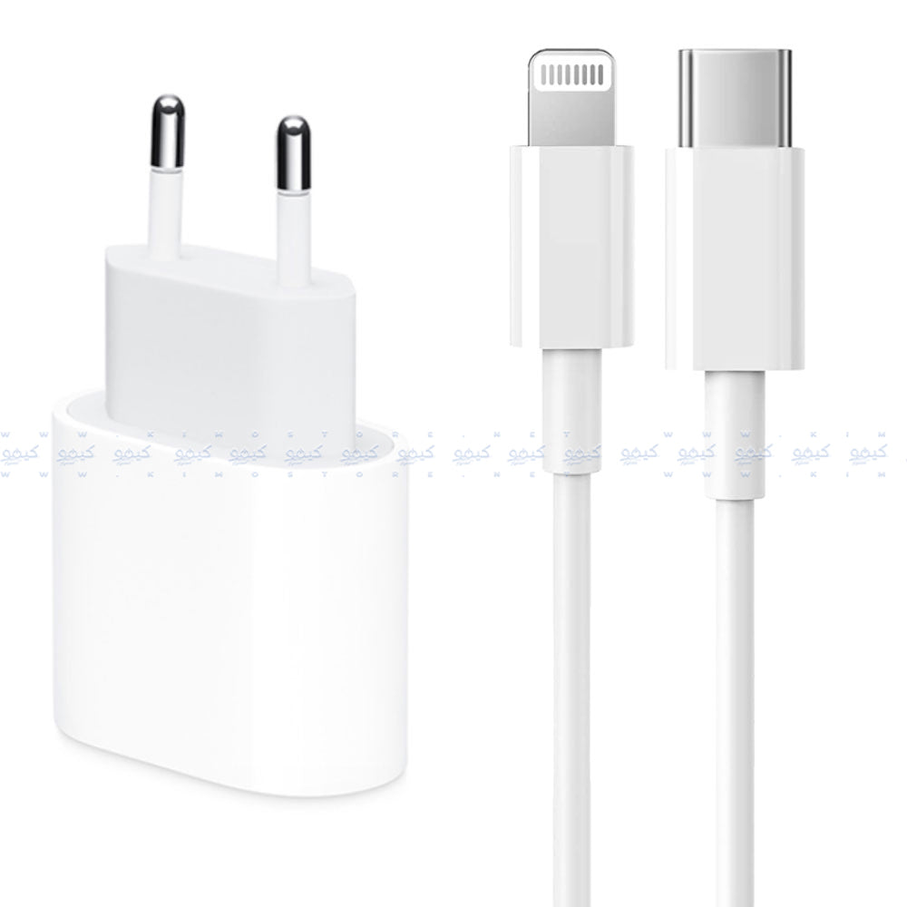 شاحن حائط كوجر بمنفذ تايب سي مع كابل تايب سي الي لايتنينج بقوة 20 وات شحن سريع H20 - ابيض