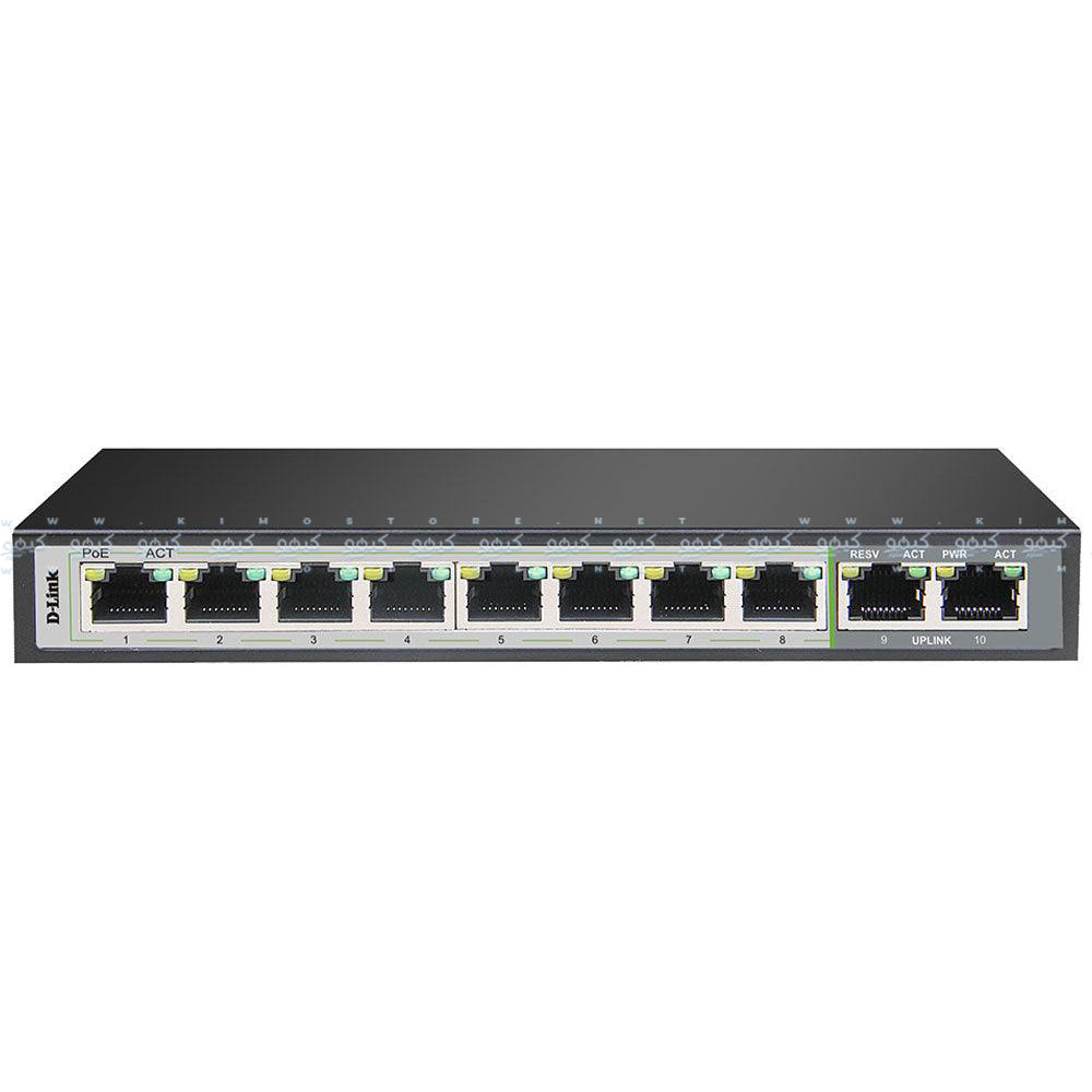 D-Link DGS-F1010P-E Unmanaged Desktop Switch 8 Ports PoE 10/100/1000Mbps + 2 Ports RJ45 10/100/1000Mbps Uplink