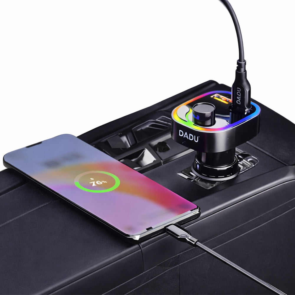 مشغل اف ام بلوتوث دادو رينبو بمنفذ تايب سي PD + منفذين يو اس بي بقوة 38 وات شحن سريع DC-192 - اسود