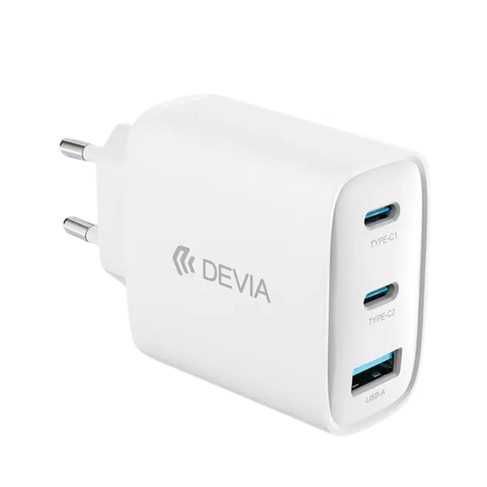 Devia MP656 GaN Wall Charger USB + 2x PD Type-C + Type-C Cable 65W Fast Charging - White