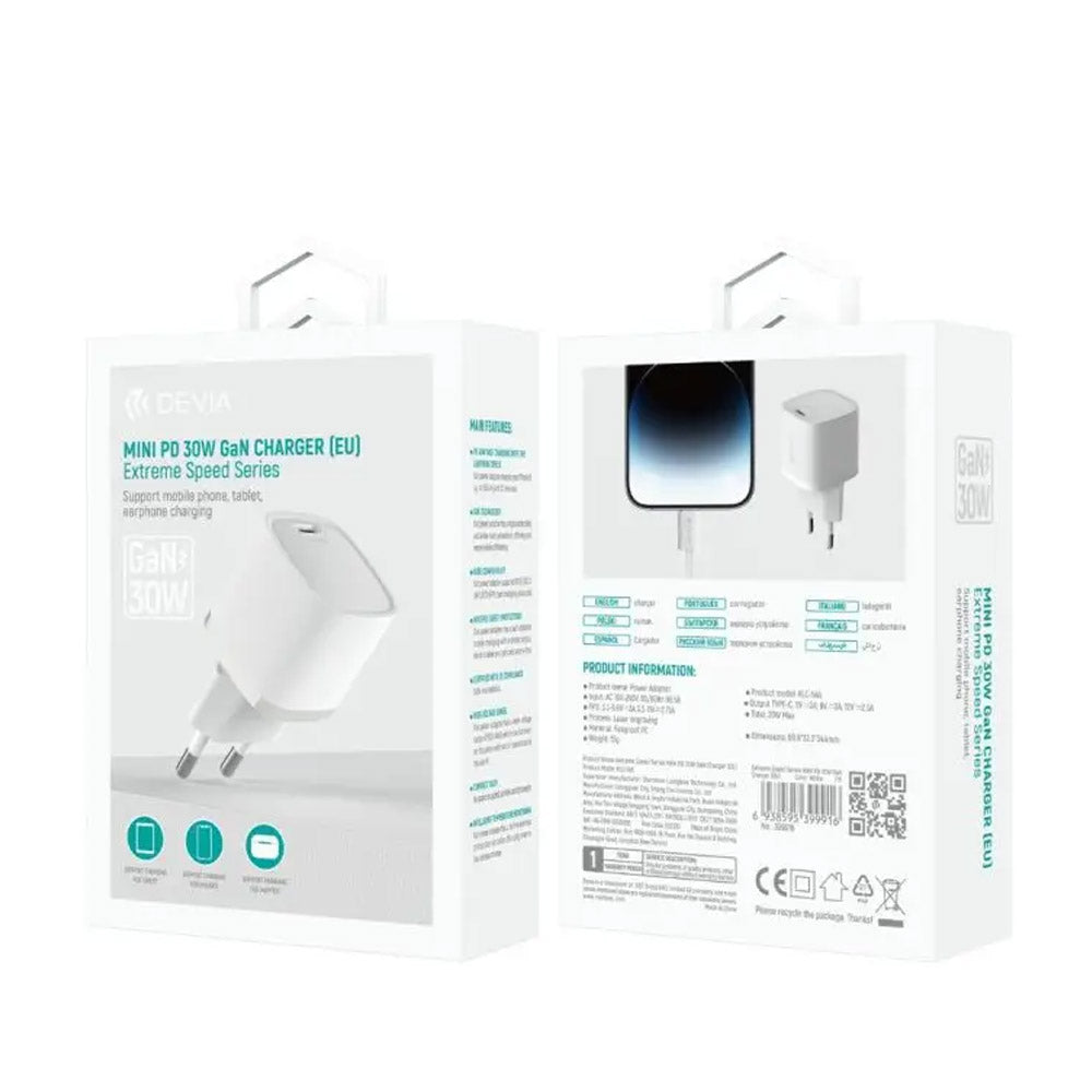 شاحن حائط ديفيا بمنفذ تايب سي PD بقوة 30 وات شحن سريع