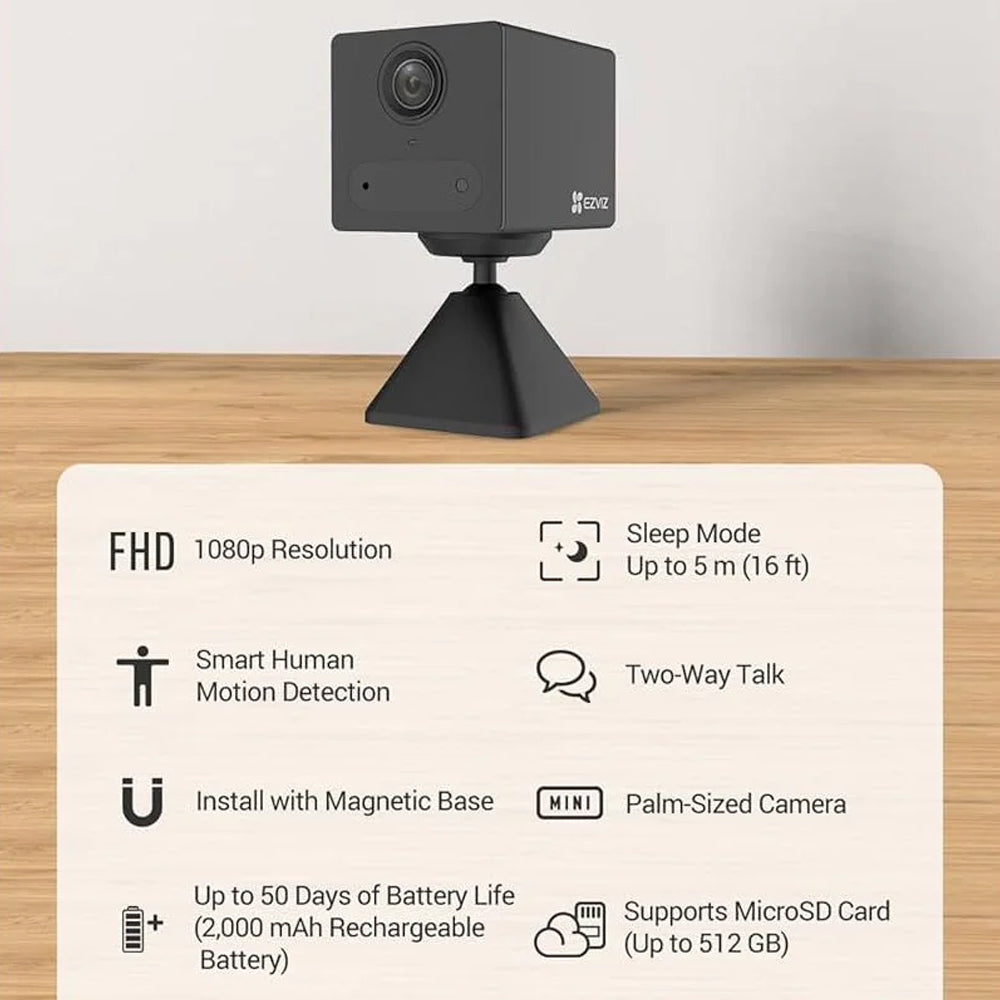 EZVIZ CS-CB2-R100-2D2WF-BK Battery-Powered Wi-Fi Indoor Security Camera 2MP 4mm (Mic) - Black