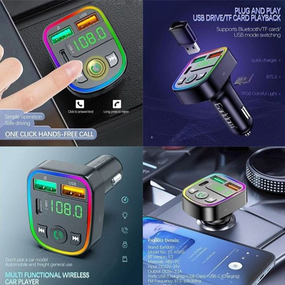 مشغل اف ام بلوتوث إيرلدوم بمنفذين يو اس بي تايب سي شحن سريع M103 RGB - اسود