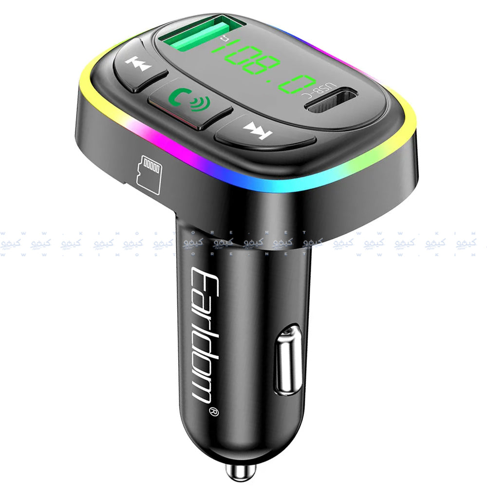 Earldom M104 RGB Bluetooth FM Transmitter USB Type-C 3.1A Fast Charging - Black