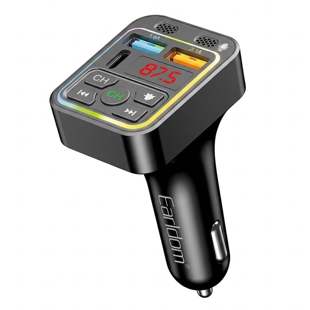 Earldom M108 4in1 RGB Bluetooth FM Transmitter Type-C + 2x USB 3.1A Fast Charging - Black