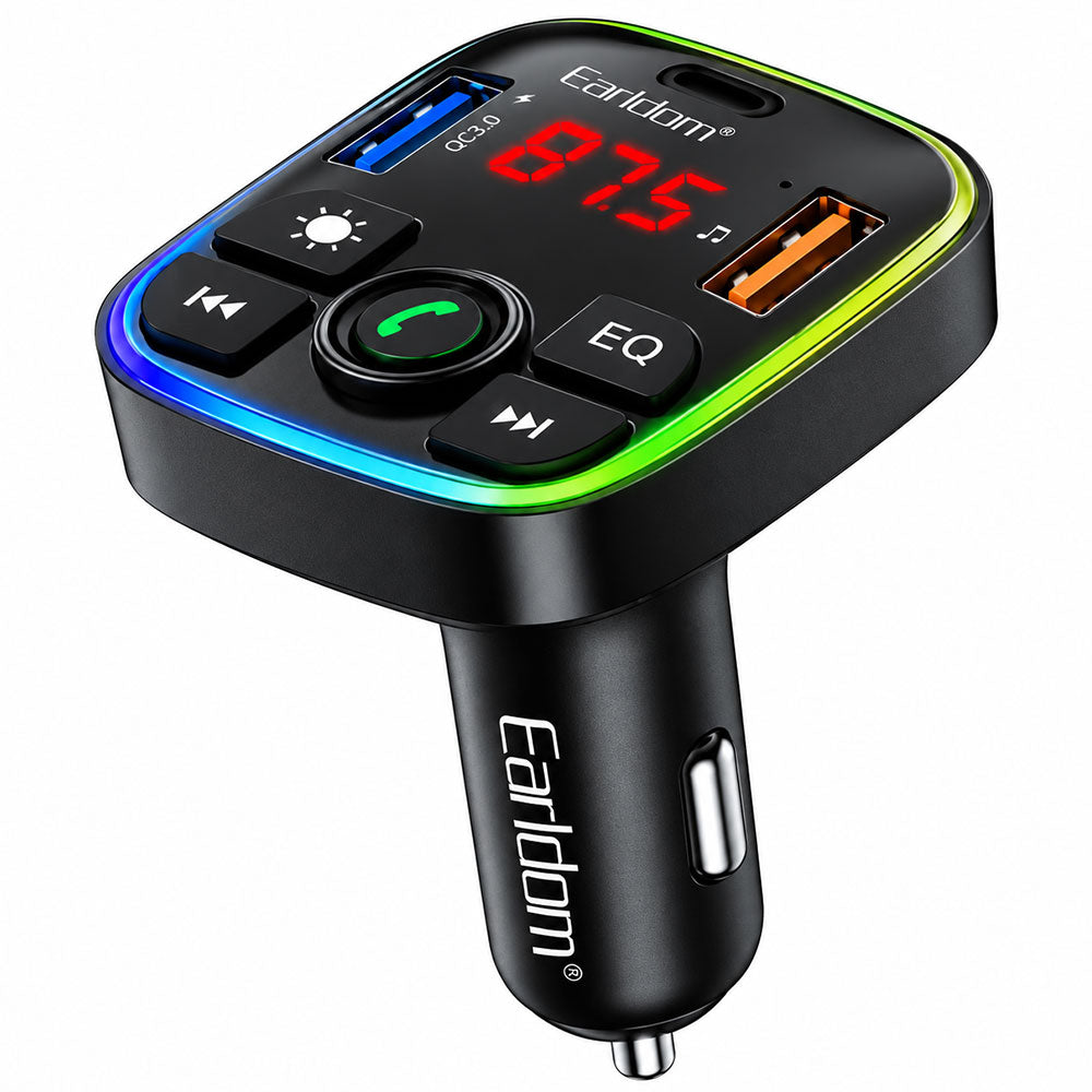 Earldom M110 4in1 RGB Bluetooth FM Transmitter Type-C + 2x USB 3.1A Fast Charging - Black