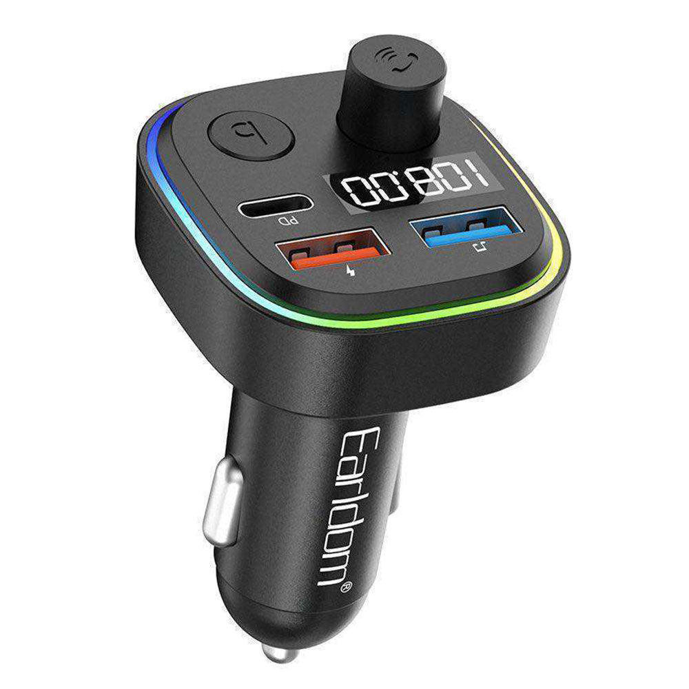 Earldom M84 RGB Bluetooth FM Transmitter 2x USB + PD Type-C 3.1A Fast Charging - Black