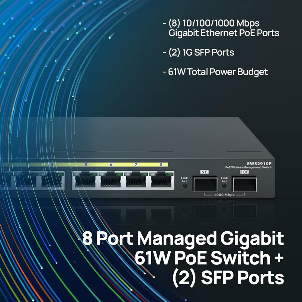 سويتش ان جينيس 8 منافذ 1000/100/10 ميجابت في الثانية PoE+ + منفذين (SFP) 1000/100/10 ميجابت في الثانية EWS2910P Managed Desktop