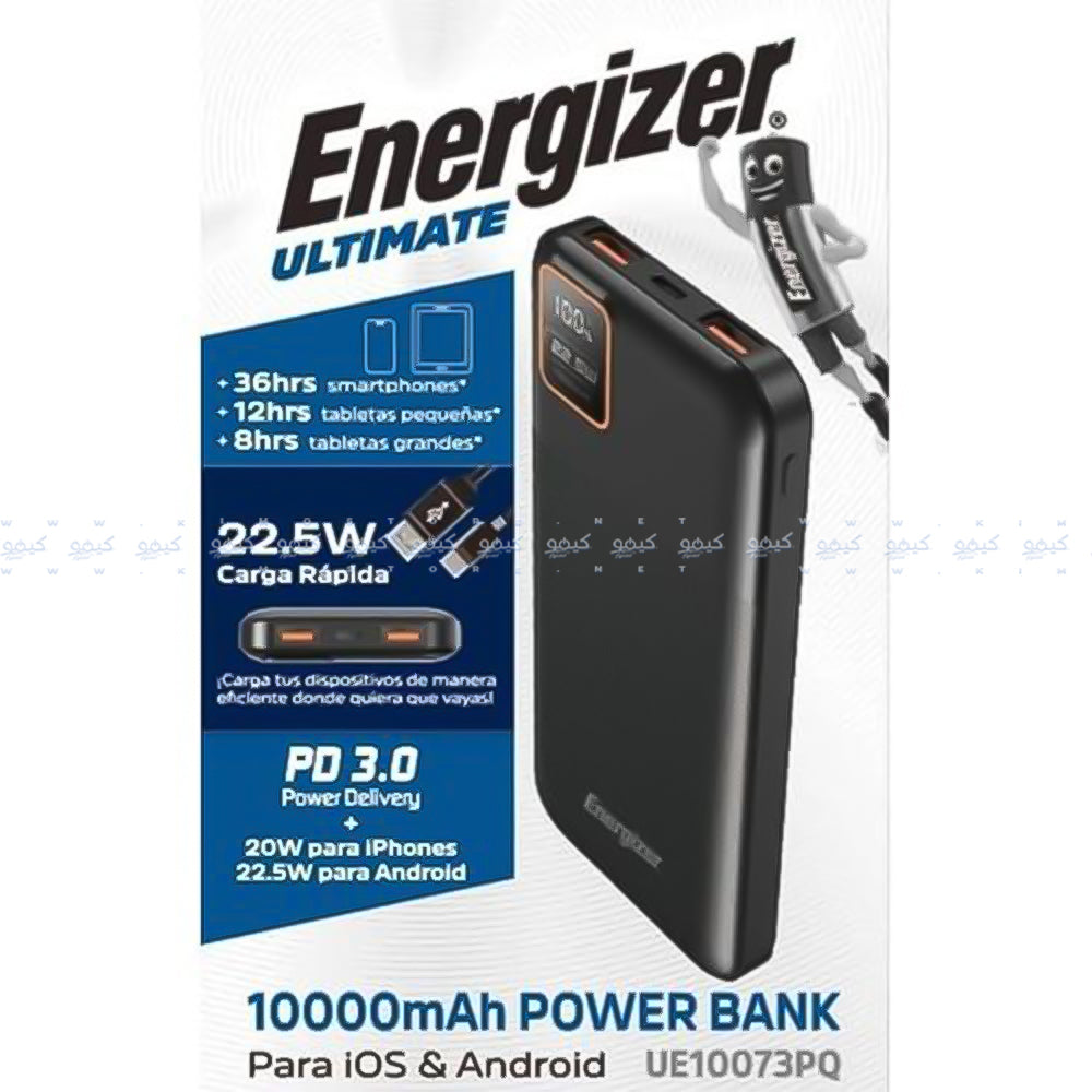 باور بانك إنرجايزر بمنفذ يو اس بي + منفذ تايب سي + منفذ ميكرو 22.5 وات شحن سريع 10000 مللي أمبير UE10073PQ Ultimate