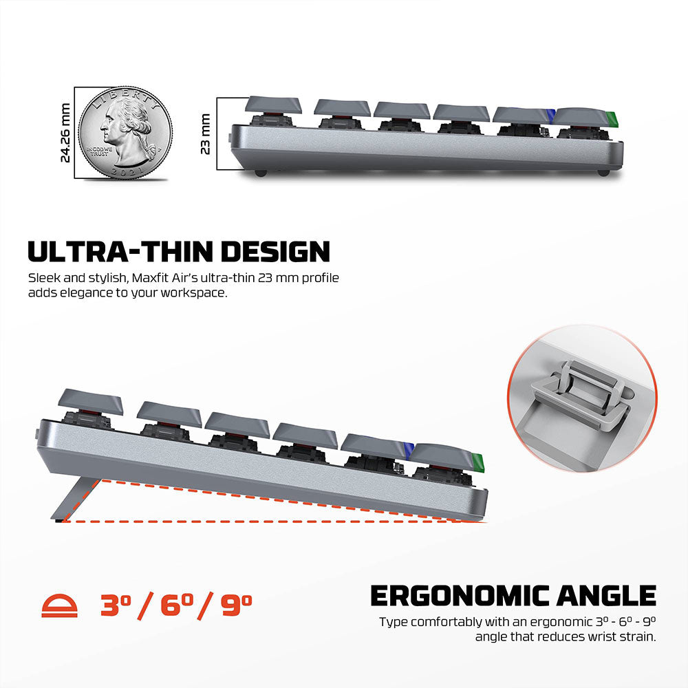 كيبورد فانتيك سلكي و لاسلكي بلوتوث سويتش بني RGB جيمنج إنجليزي وعربي Maxfit AIR83 MK915