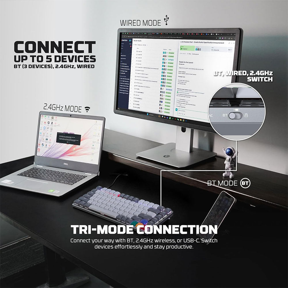 كيبورد فانتيك سلكي و لاسلكي بلوتوث سويتش بني RGB جيمنج إنجليزي وعربي Maxfit AIR83 MK915