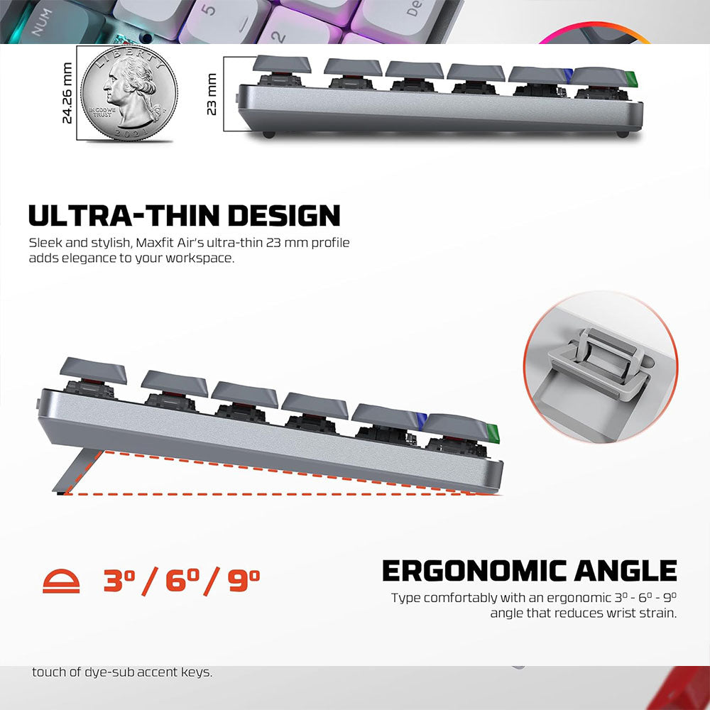 كيبورد فانتيك سلكي و لاسلكي بلوتوث سويتش أحمر RGB جيمنج إنجليزي وعربيMaxfit AIR99 MK916