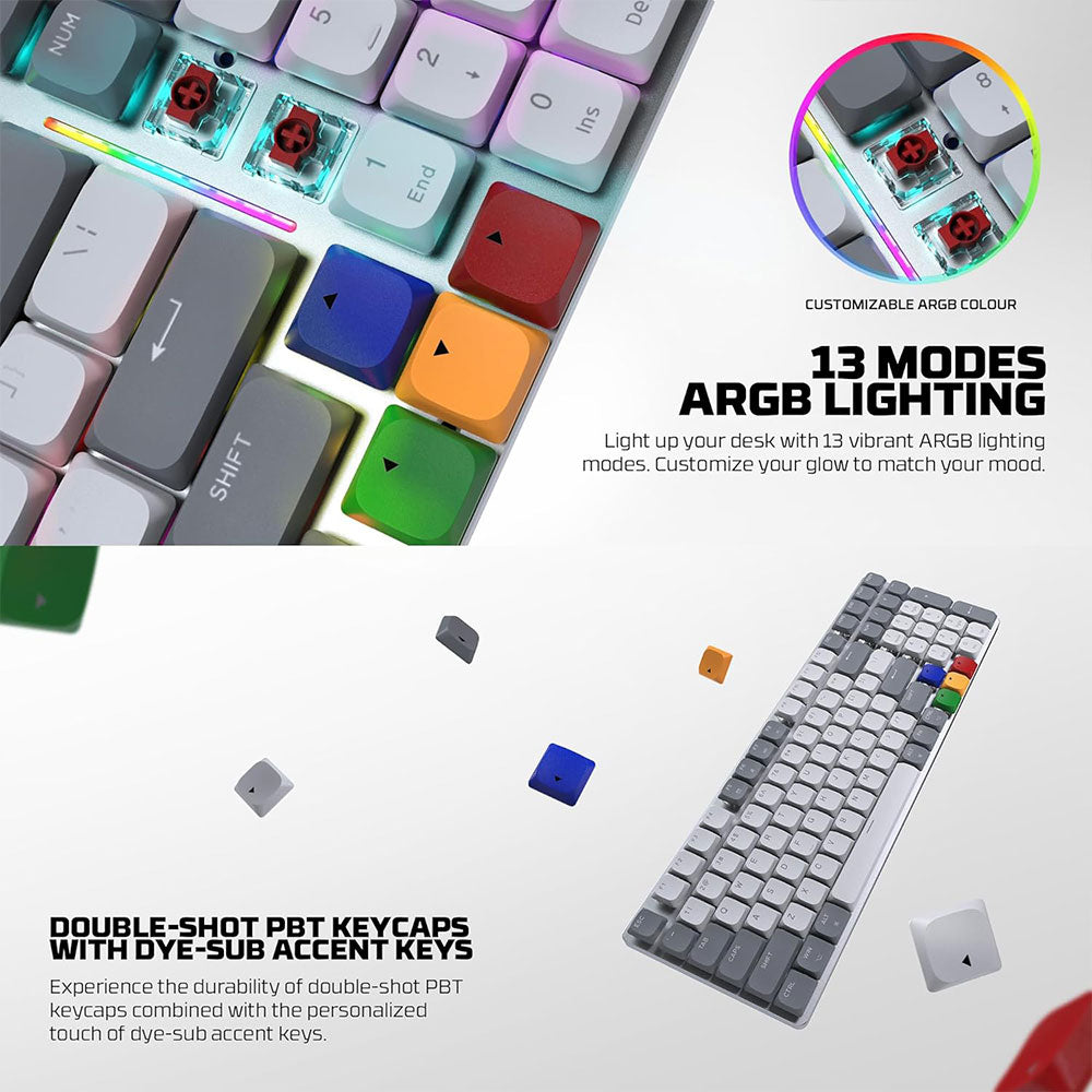 كيبورد فانتيك سلكي و لاسلكي بلوتوث سويتش أحمر RGB جيمنج إنجليزي وعربيMaxfit AIR99 MK916