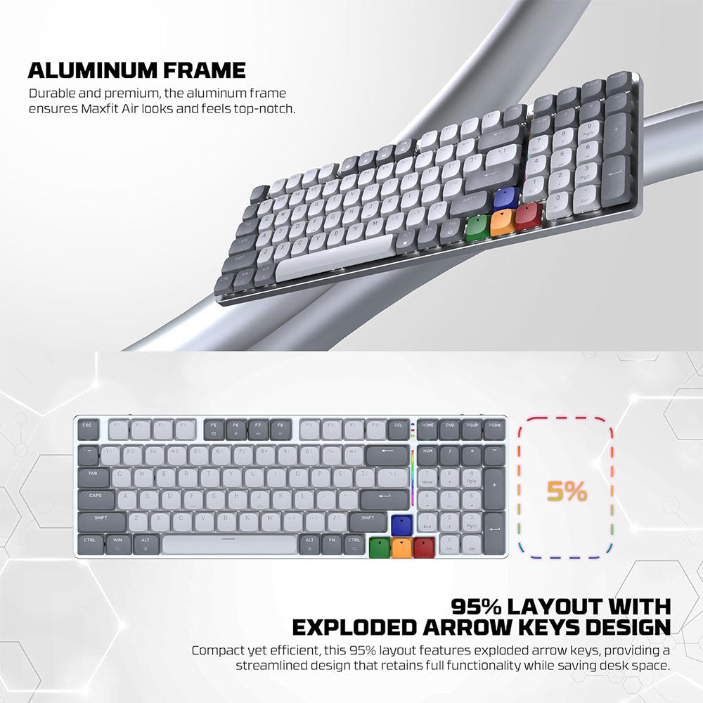 كيبورد فانتيك سلكي و لاسلكي بلوتوث سويتش أحمر RGB جيمنج إنجليزي وعربيMaxfit AIR99 MK916