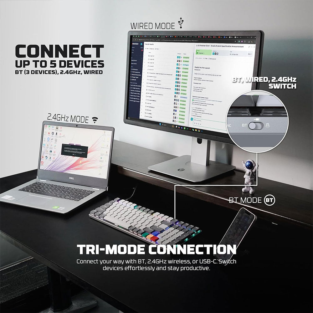 كيبورد فانتيك سلكي و لاسلكي بلوتوث سويتش أحمر RGB جيمنج إنجليزي وعربيMaxfit AIR99 MK916