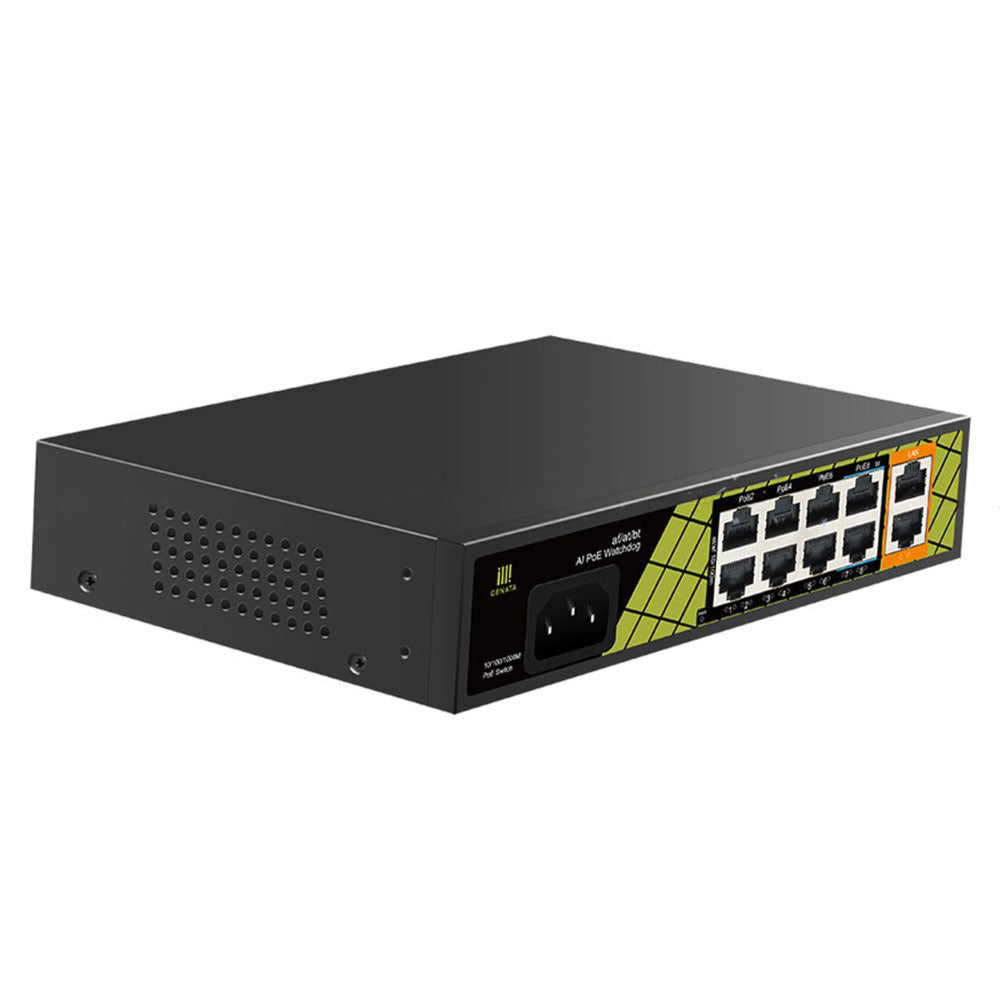 سويتش جيناتا 8 منفذ 100/10 ميجابت في الثانية PoE + منفذين (RJ45) 1000/100/10 ميجابت في الثانية GNT-P1210SG Rackmount AI PoE