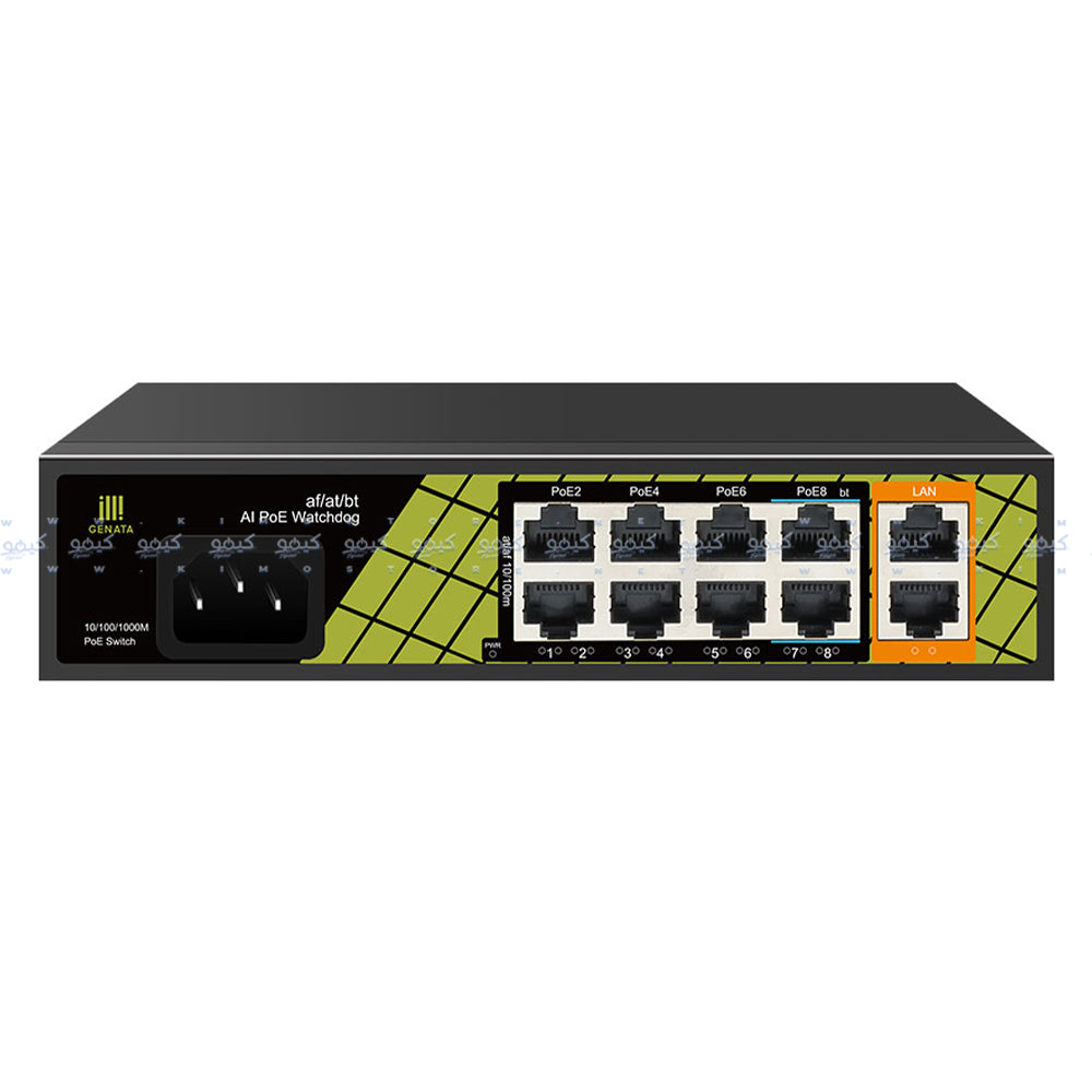 Genata GNT-P1210SG Rackmount AI PoE Switch 8 Ports PoE 10/100Mbps + 2 Ports RJ45 10/100/1000Mbps Uplink