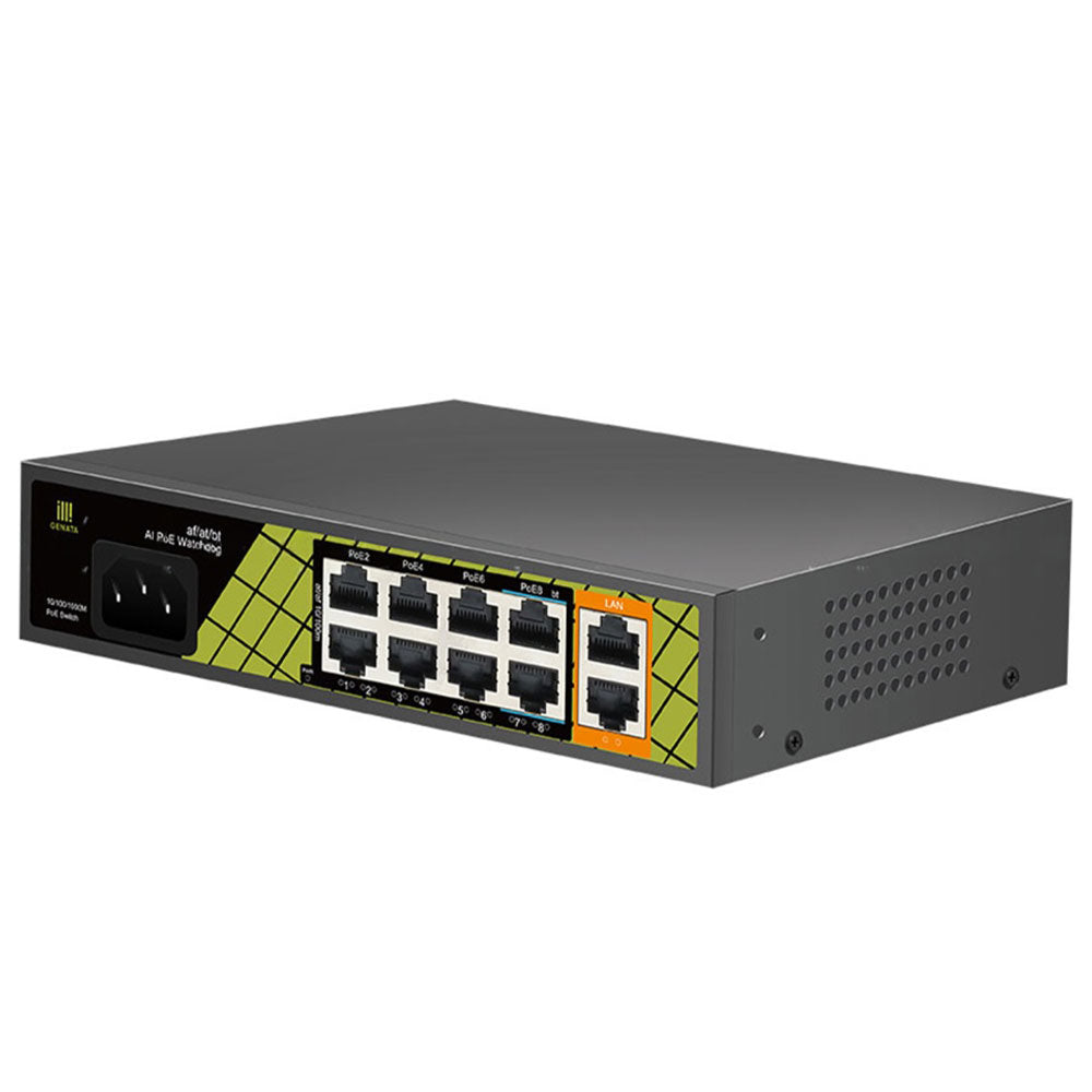 Genata GNT-P1210SG Rackmount AI PoE Switch 8 Ports PoE 10/100Mbps + 2 Ports RJ45 10/100/1000Mbps Uplink