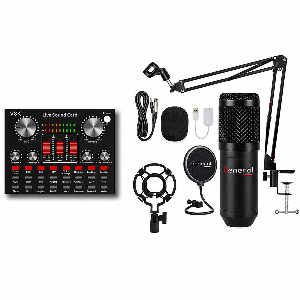 General GM-12 Professional Condenser Wired Microphone Kit With V8K Sound Card