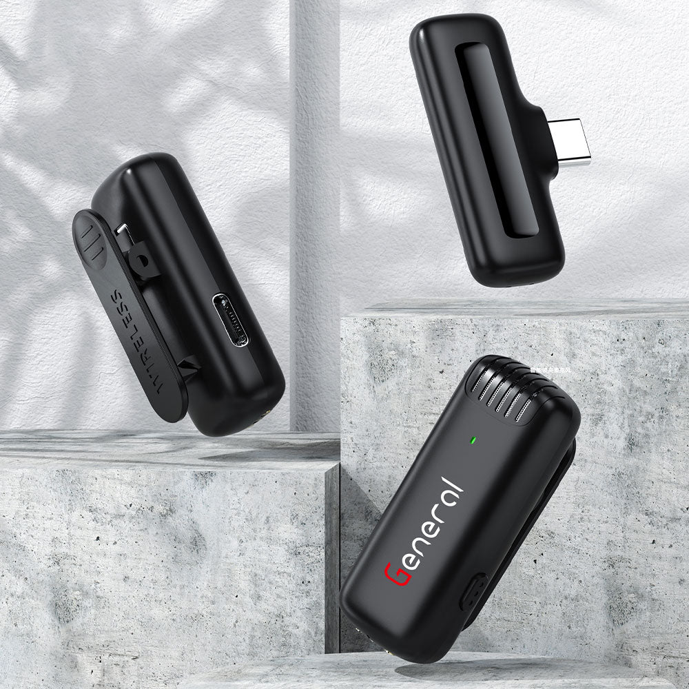 نظام ميكروفون جنرال لاسلكي ثنائي القناه بمنفذ تايب سي 2.4 جيجاهرتز GM39