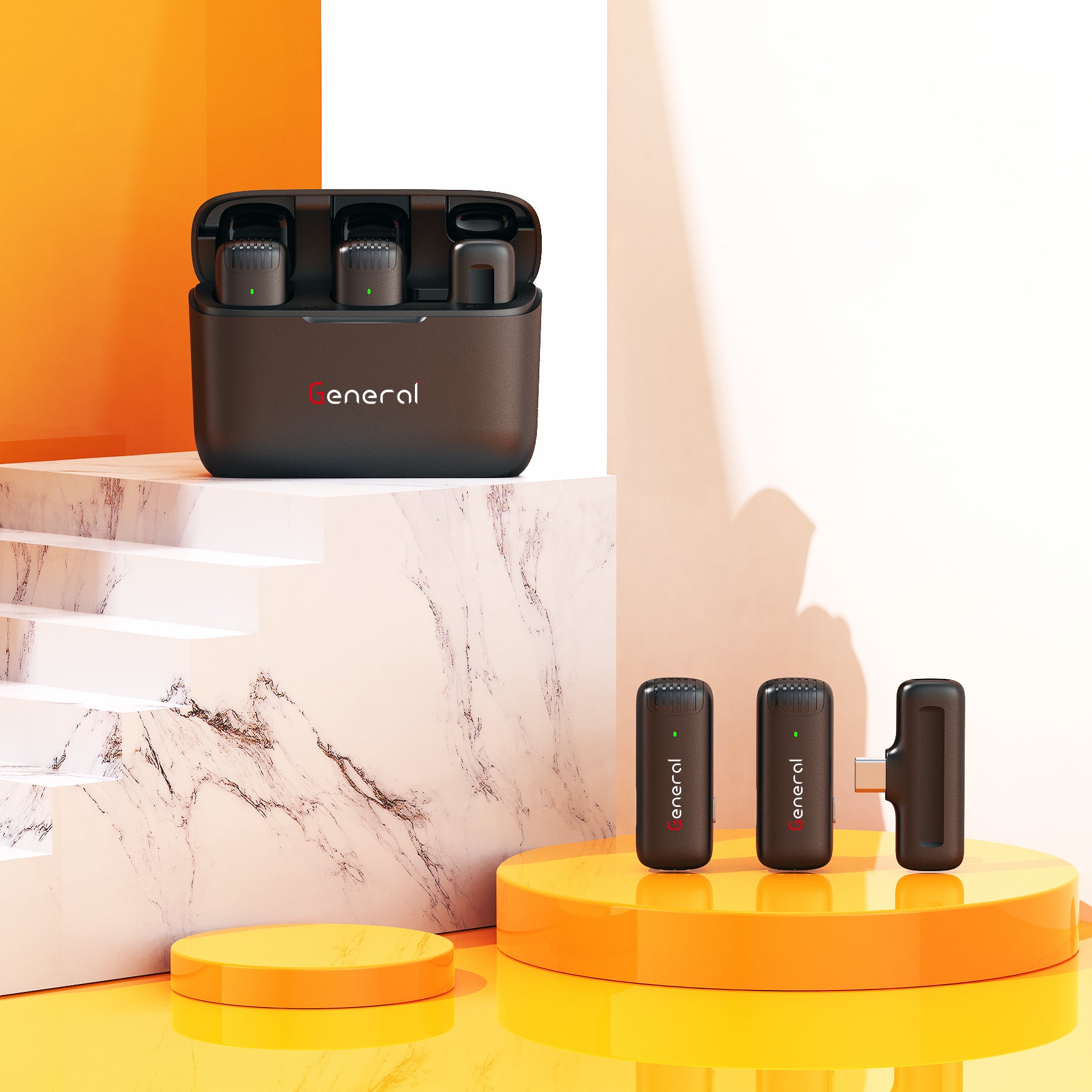 نظام ميكروفون جنرال لاسلكي ثنائي القناه بمنفذ تايب سي 2.4 جيجاهرتز GM39