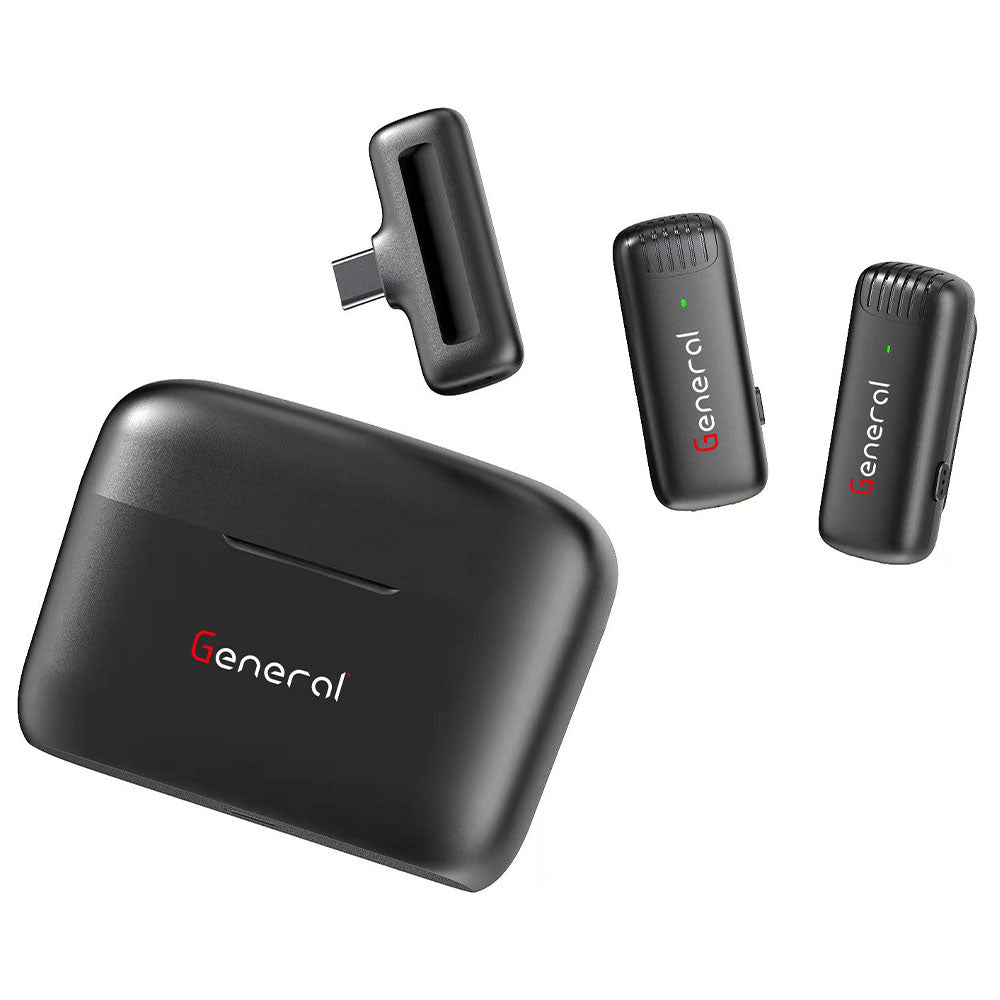 نظام ميكروفون جنرال لاسلكي ثنائي القناه بمنفذ تايب سي 2.4 جيجاهرتز GM39