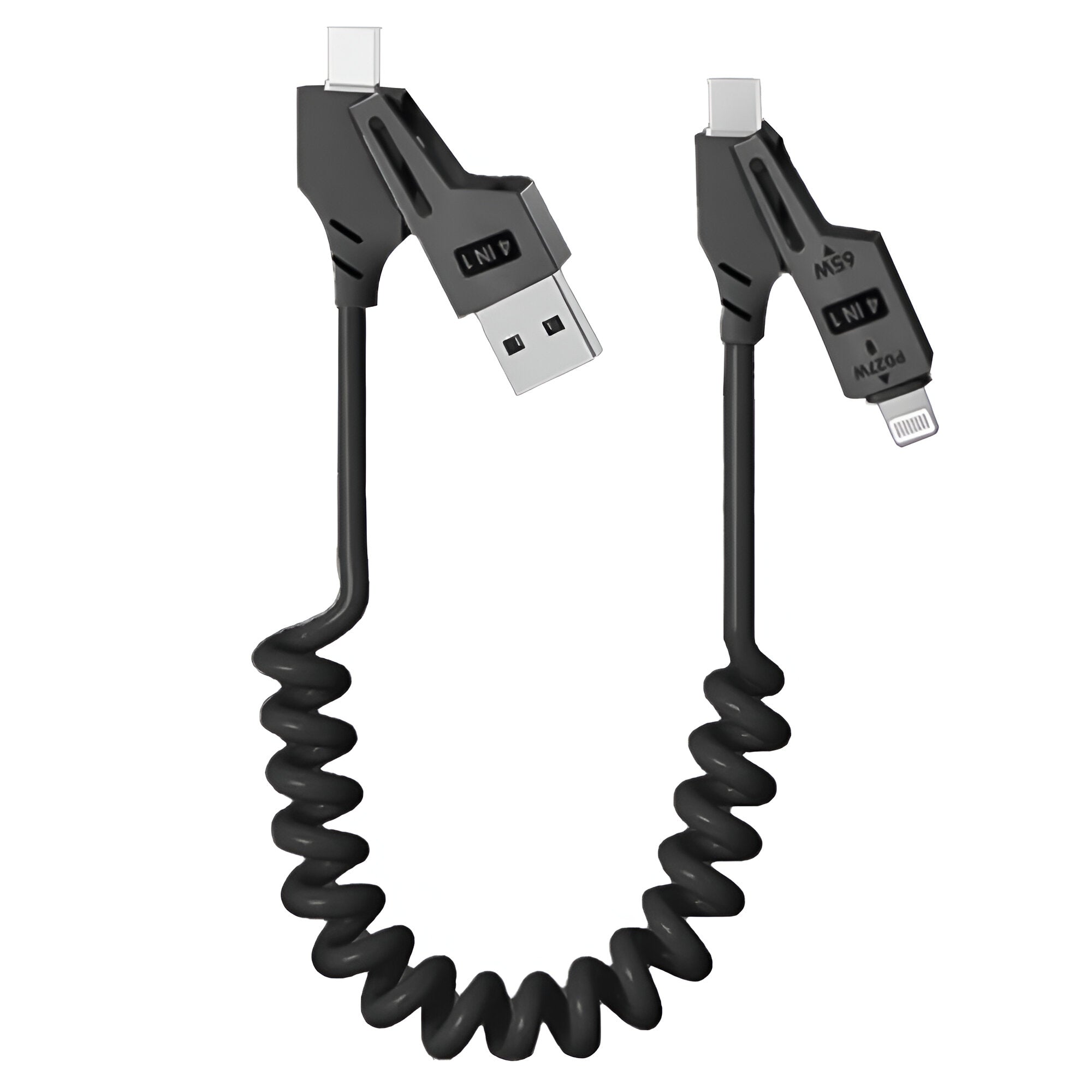 Gerlax D41 USB + Type-C To Type-C + Lightning 4in1 Cable 65W Fast Charging 1m - Black