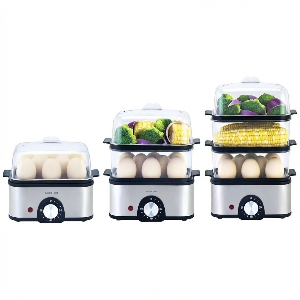 Green Lion 3-Tier Egg & Vegetable Steamer Cooker GN3TREGGCKGY 500W - Gray