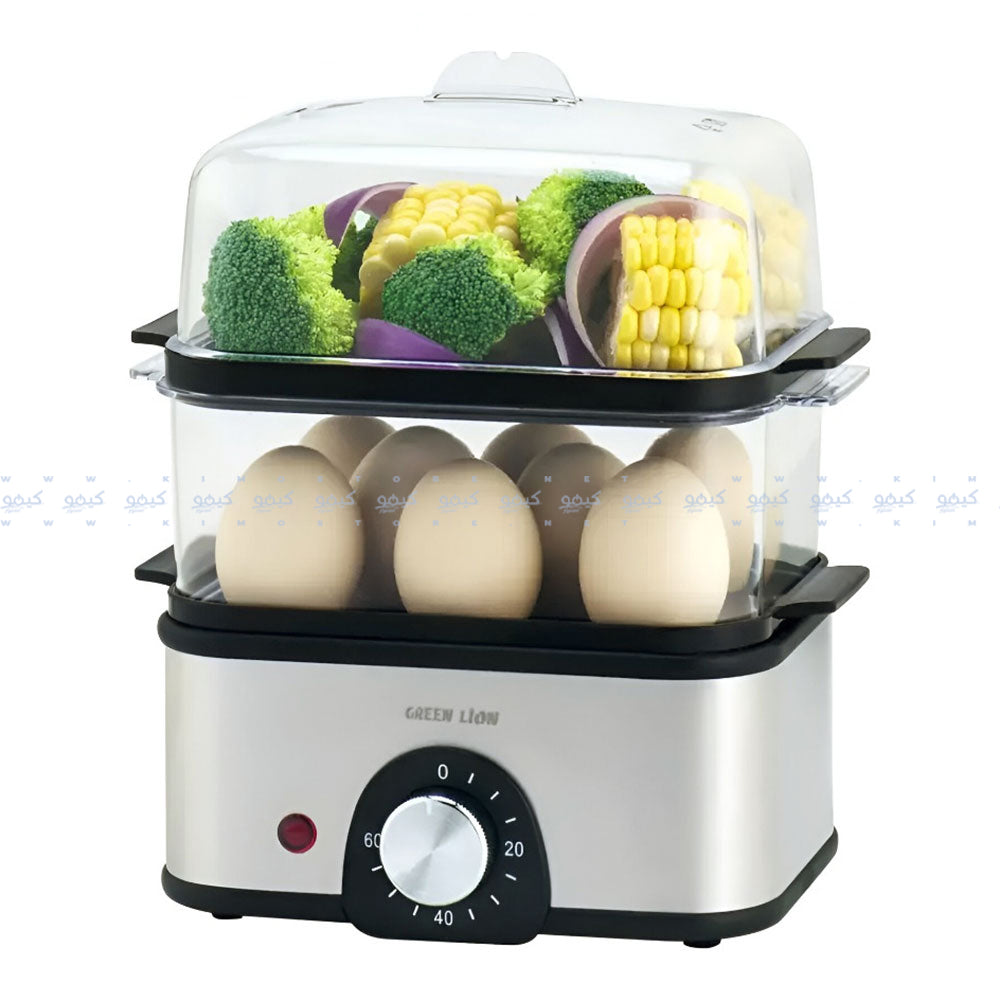 جهاز طهي البيض والخضروات بثلاث طبقات جرين ليون 500 وات GN3TREGGCKGY - رمادي