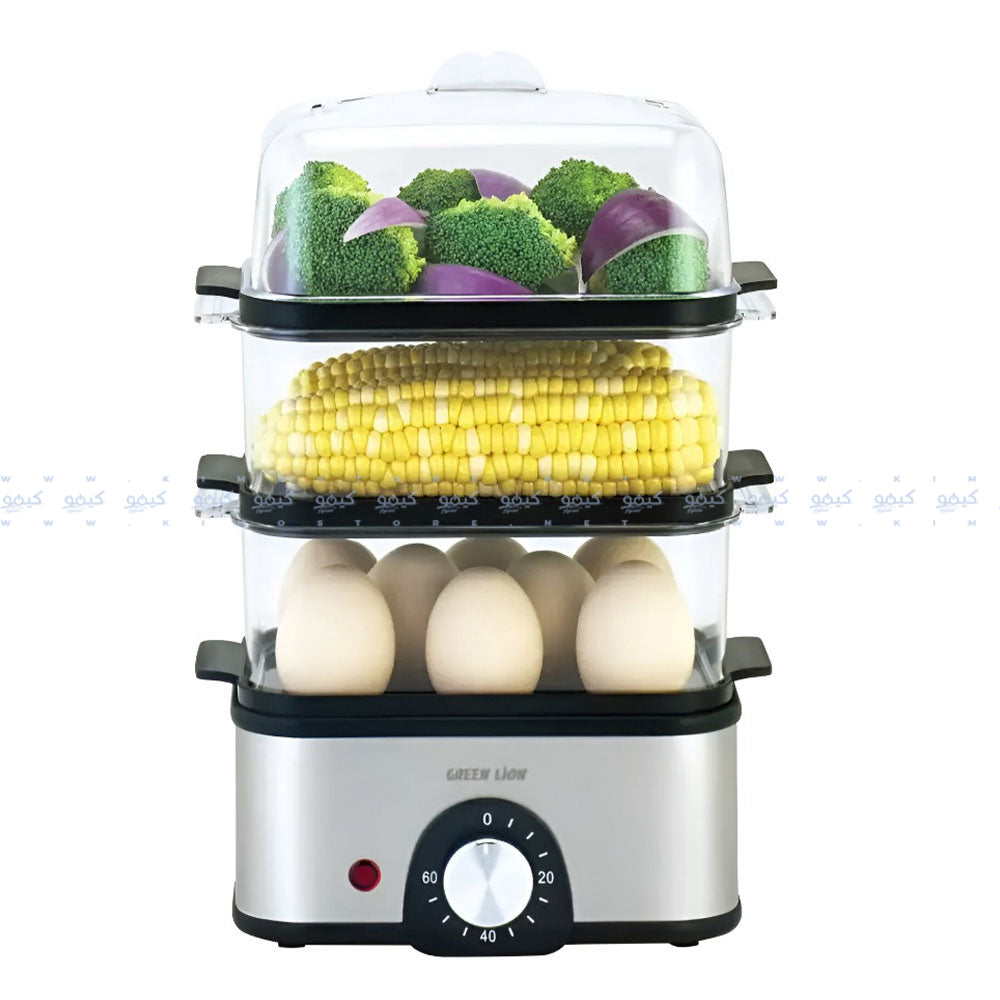 جهاز طهي البيض والخضروات بثلاث طبقات جرين ليون 500 وات GN3TREGGCKGY - رمادي