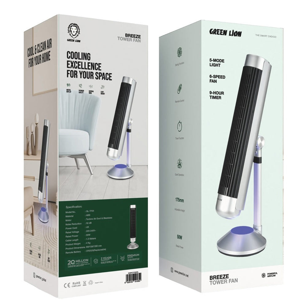 مروحة تاور جرين ليون 50 وات Breeze GL-TF01 GNBRZTF50WSL - فضي (أوبن بوكس)