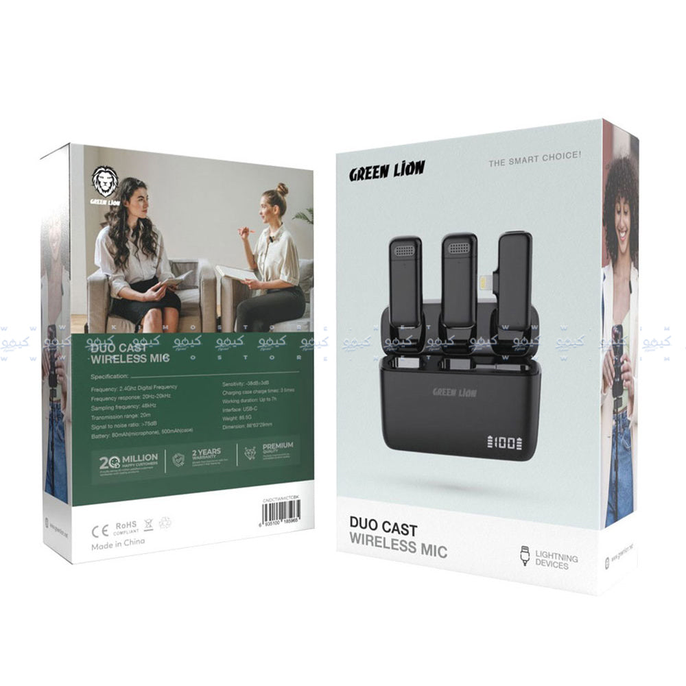 Green Lion Duo Cast GNDCTWMICLGBK Lightning 2.4GHz Dual Channel Wireless Microphone System - Black