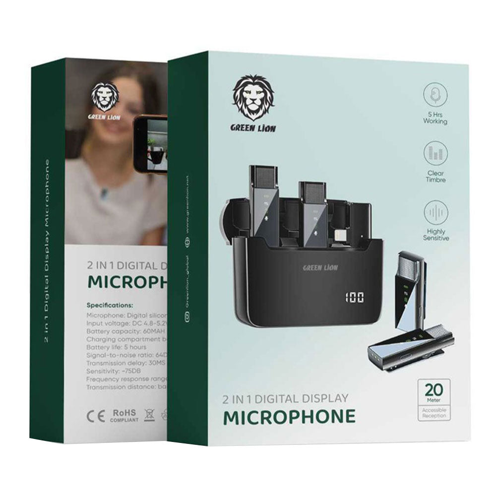 نظام ميكروفون جرين ليون لاسلكي ثنائي القناة بمنفذ لايتينج 2 في 1 GN2IN1DDMLTBK - اسود