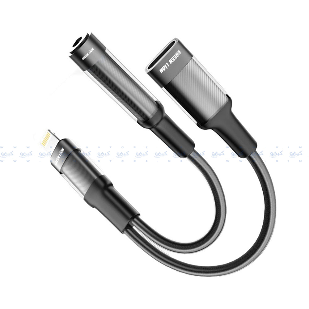 Green Lion GNEARADLTLAUXBK Lightning To Female Lightning + Female 3.5mm Converter