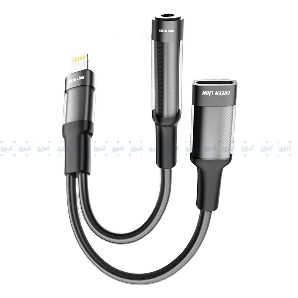 Green Lion GNEARADLTLAUXBK Lightning To Female Lightning + Female 3.5mm Converter