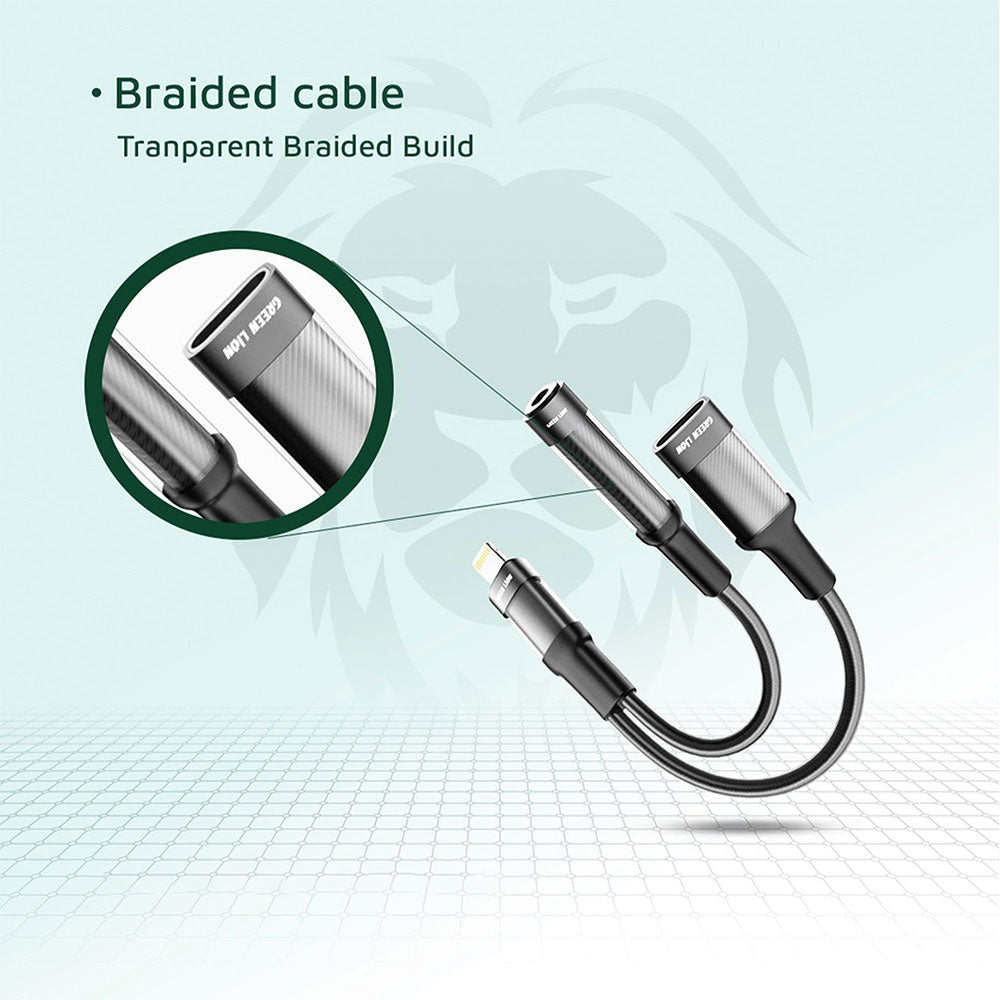 Green Lion GNEARADLTLAUXBK Lightning To Female Lightning + Female 3.5mm Converter