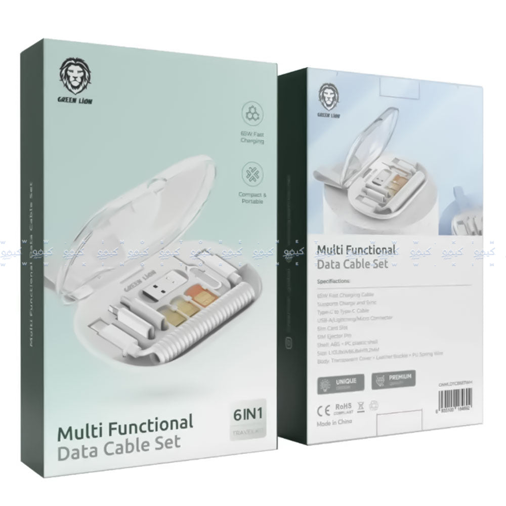 مجموعة كابلات متعددة الوظائف 6 في 1 جرين لايون بقوة 65 وات شحن سريع GNMLDTCBSETWH - أبيض