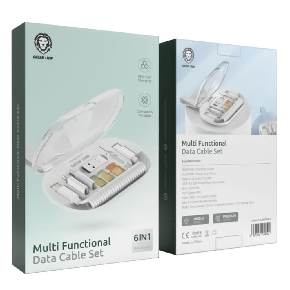 Green Lion GNMLDTCBSETWH 6 in 1 Multi-Functional Data Cable Set 65W Fast Charging
