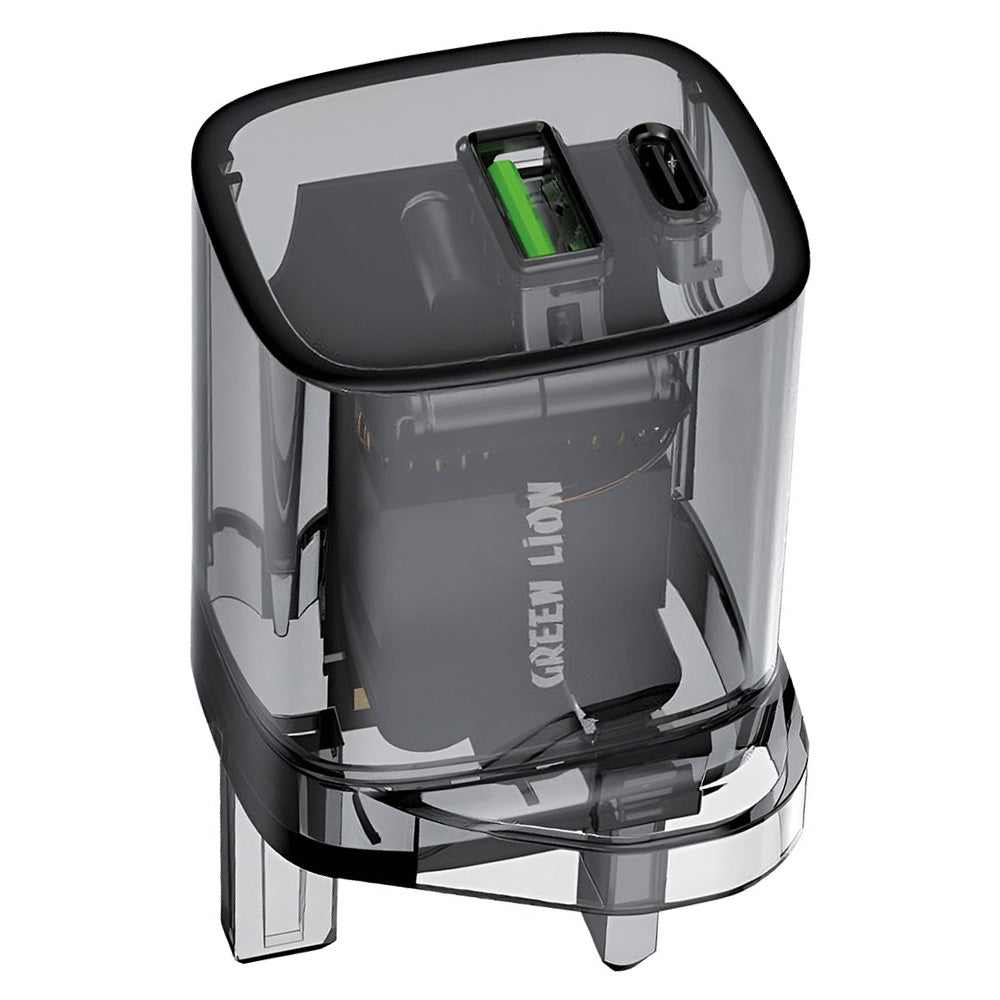 Green Lion GNTRWC33WBK Transparent Wall Charger PD Type-C + USB 33W Fast Charging (UK Plug)