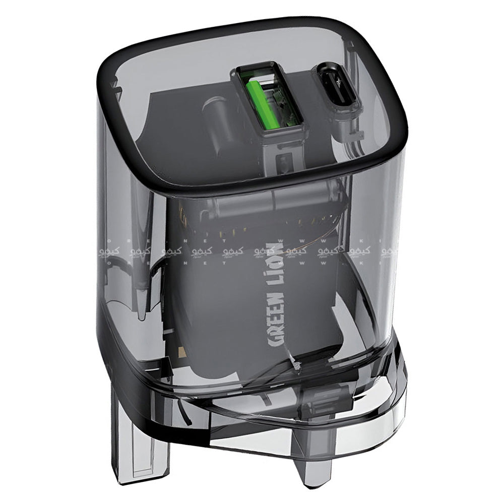 Green Lion GNTRWC33WBK Transparent Wall Charger PD Type-C + USB 33W Fast Charging (UK Plug)