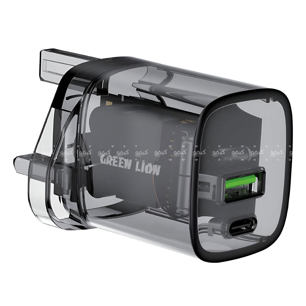 Green Lion GNTRWC33WBK Transparent Wall Charger PD Type-C + USB 33W Fast Charging (UK Plug)