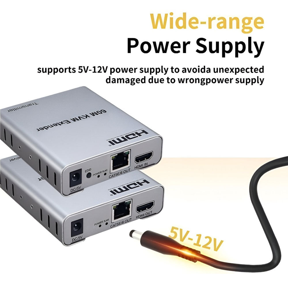 موصل HDMI + USB بطول 60 متر لكابل Lan KVM Lp CAT5/5E/6/6A/7