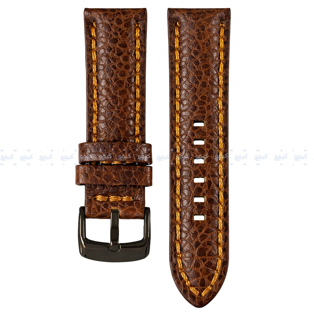 Hand Made Leather Black Buckle Watch Strap (22mm) - Brown