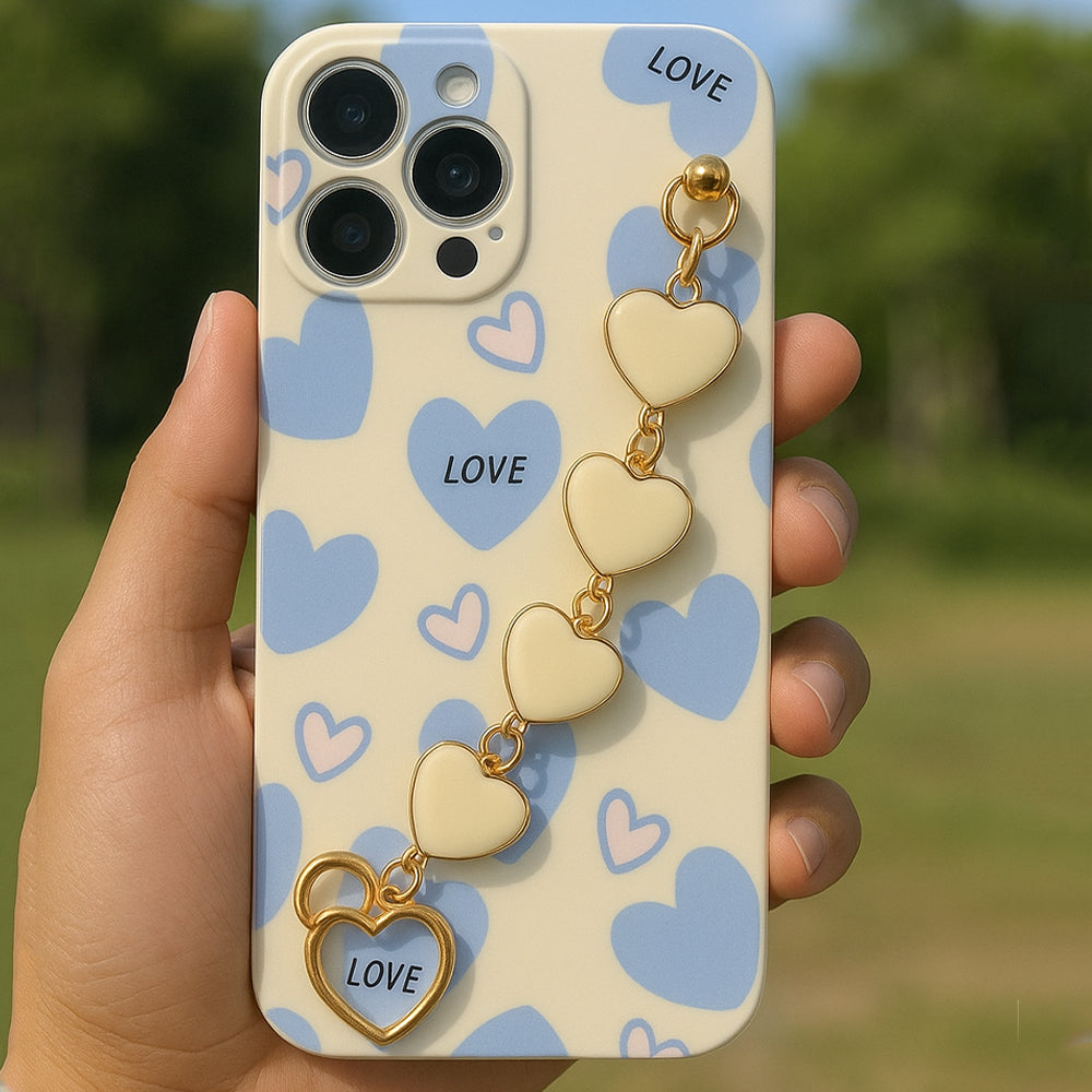 Heart Pattern With Hand Strap Holder Phone Cover - iPhone 13 Pro Max
