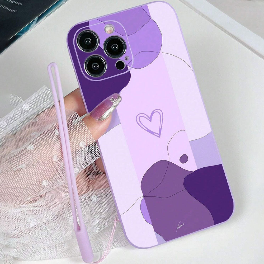 Heart Shaped Pattern With Lanyard Purple Phone Cover iPhone