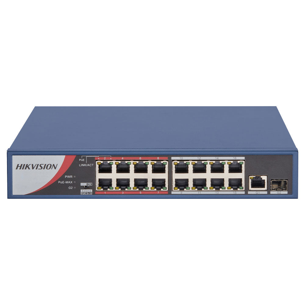 Hikvision DS-3E0318P-E/M(B) Unmanaged Rackmount Switch 16 Ports PoE 10/100Mbps + 1 Port RJ45 10/100/1000Mbps Uplink + 1 Port SFP 10/100/1000Mbps Uplink
