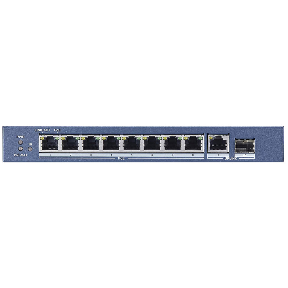سويتش هيكفيجن 8 منافذ 10/100/1000 ميجابت/ثانية PoE + منفذ (RJ45) 10/100/1000 ميجابايت/ثانية + منفذ 10/100/1000 ميجابت/ثانية SFP فايبر اوبتيكال 58 وات DS-3E0510P-E/M Unmanaged Desktop