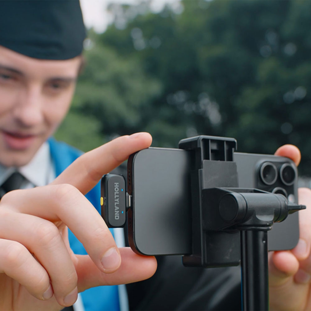 نظام ميكروفون هولي لاند لاسلكي بمشبك ثنائي القناة 2.4 جيجاهرتز بمنفذ تايب سي LARK A1