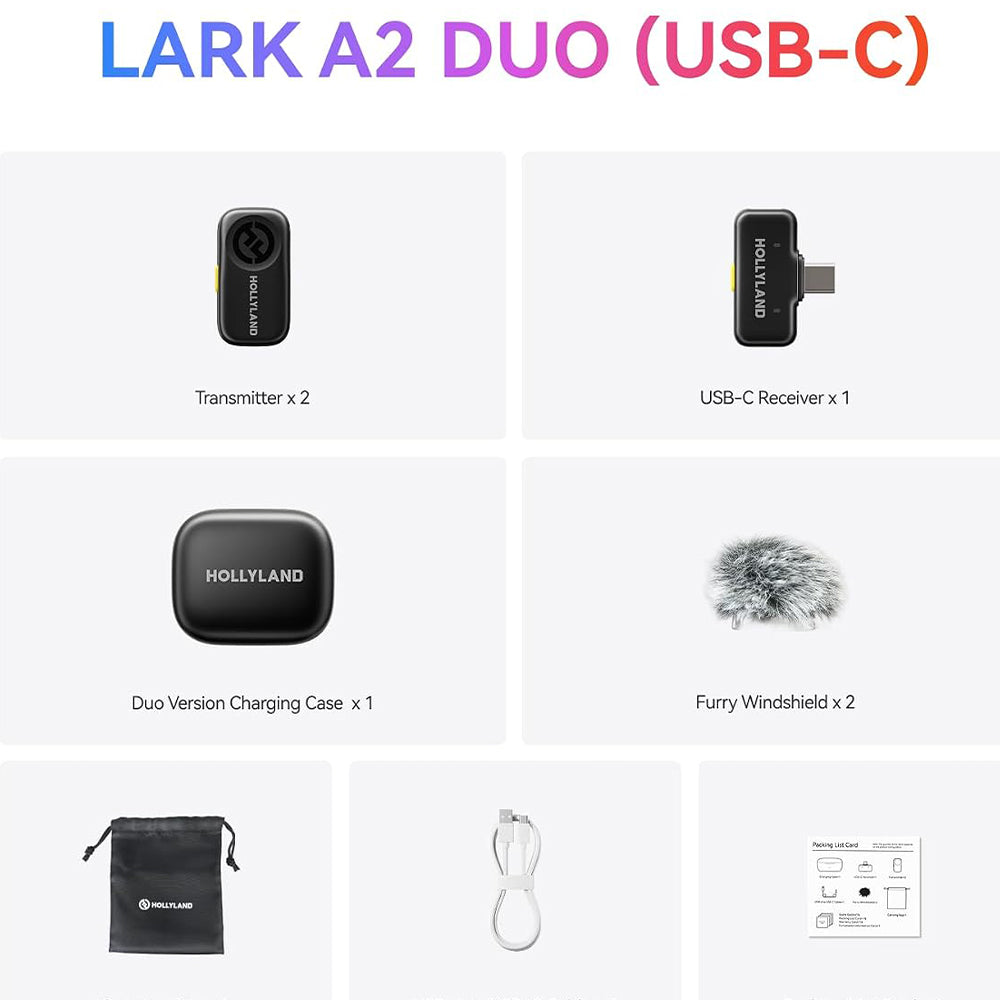 Hollyland LARK A2 Duo Type-C 2.4GHz Dual Channel Wireless Lavalier Microphone System - Space Gray