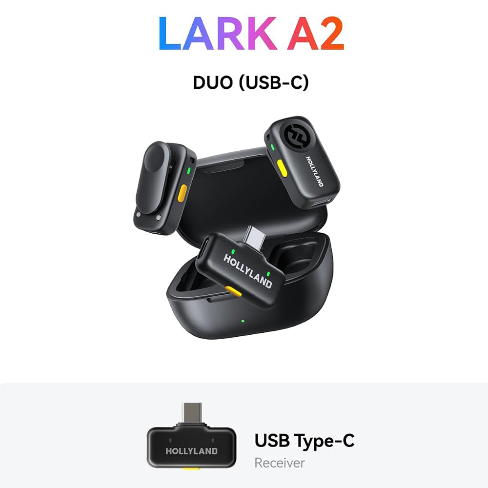 Hollyland LARK A2 Duo Type-C 2.4GHz Dual Channel Wireless Lavalier Microphone System - Space Gray